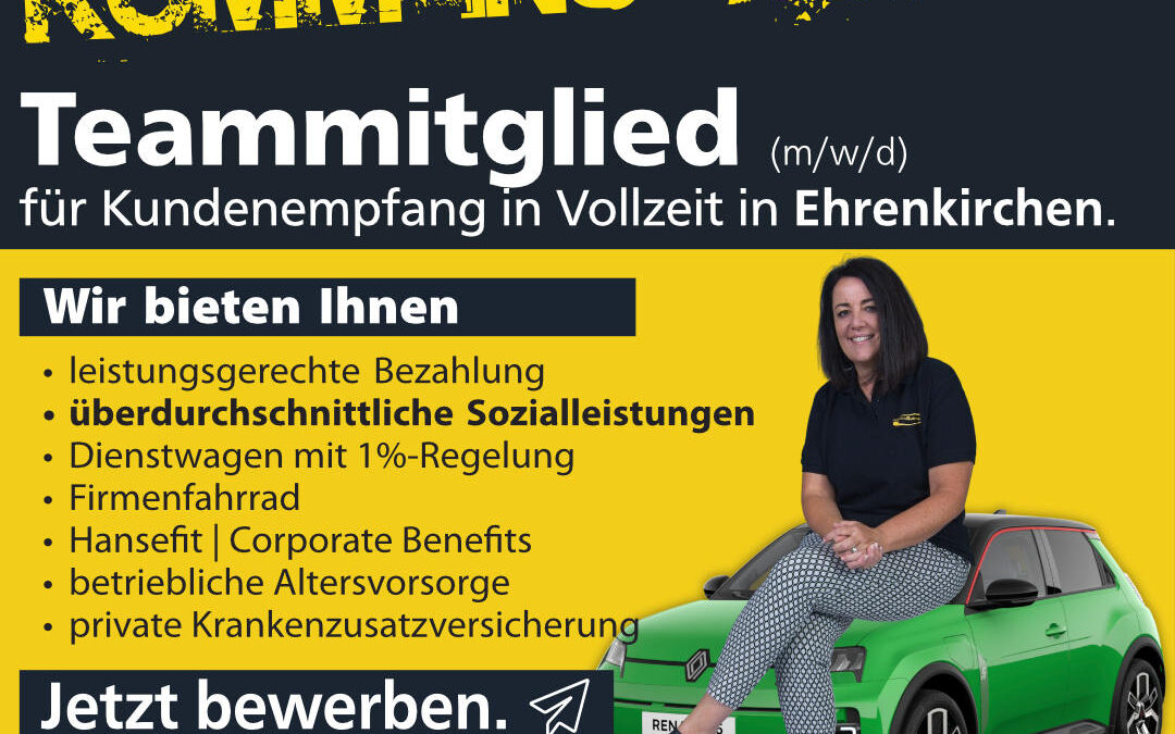 Teammitglied für Kundenempfang. Jetzt bewerben.